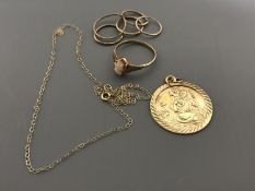 A bag of 9ct gold cameo ring, 9ct St.