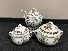 A Port Merion soup tureen with ladle together with two Port Merion lidded serving dishes