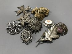 Ten silver brooches (10)