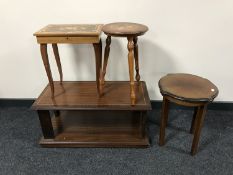 An inlaid mahogany milking stool, Victorian occasional table,