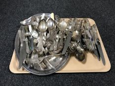 A tray of flat-ware,