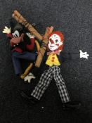 Two unboxed Pelham puppets - Clown and Goofy