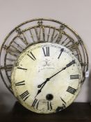 A French cafe wall clock together with a circular gilt metal wall clock (2)
