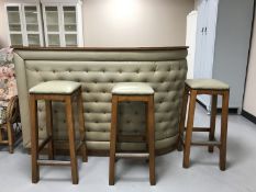 A 1970's Formica topped cocktail bar and three stools