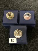 Three boxed Swarovski paperweights