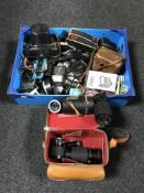 Three boxes of camera equipment including 35m camera and lenses,