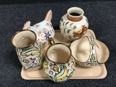 A tray of three pieces of Wade gothic china,