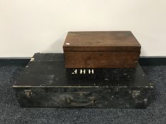 A Victorian writing box together with a pine joiner's tool box