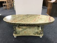 An onyx and brass two tier coffee table