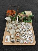 Three pieces of Royal Winton Grimwades china together with a collection of china thimbles and Goss