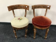 Two antique inlaid walnut bedroom chairs