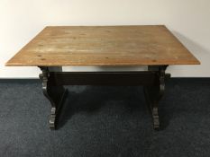 A pine topped refectory dining table