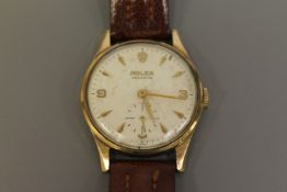 A 9ct Rolex Precision Gentleman's wrist watch on brown stitched leather strap