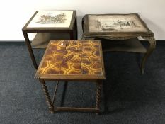 Three continental tiled topped tables