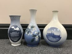 Three Royal Copenhagen vases, largest 21.