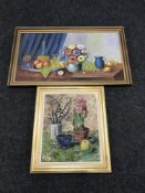 A gilt framed continental oil on canvas - still life and one other similar
