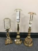 Three continental brass table lamps