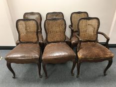 A set of six early 20th century bergere back dining chairs