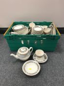 A box containing Johnson Brothers Old English tea and dinner service