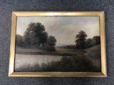 Blake (nineteenth century school) : A pair of gilt framed oils on canvas depicting cottages by a