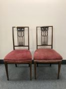 A fine pair of Victorian inlaid walnut salon chairs, width 46 cm.