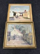 A gilt framed continental oil on canvas - rural village by A.