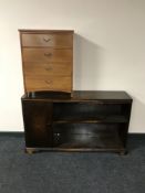 Mid 20th century walnut open shelves and a narrow four drawer chest