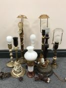 Eight assorted continental table lamps