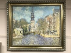 An Artagraph edition : Canal scene with church beyond, framed.