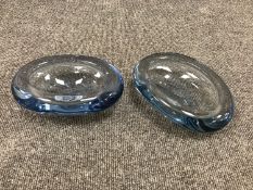 Two Holmegaard Per Lutken blue glass bowls, width 20 cm,