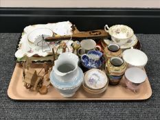 A tray containing assorted china including Japanese vases,