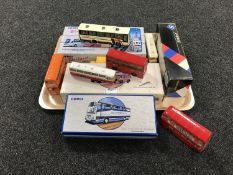 A tray of boxed and un-boxed die cast buses - Corgi etc