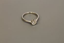 A platinum diamond solitaire ring CONDITION REPORT: Approximately 0.5 carat.