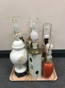 A tray containing five oriental style table lamps together with one other