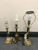 Three continental brass table lamps