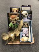 A tray of five boxed Meerkat figures and a brass eagle on branch ornament