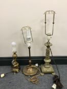 Three continental brass table lamps