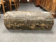 An antique pony hide trunk