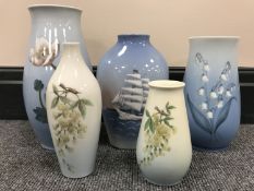 Five assorted Bing & Grondahl Danish vases, largest 21.
