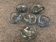 Three Holmegaard Per Lutken blue glass shallow bowls,