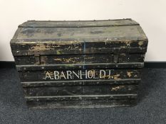 An oak bound shipping trunk