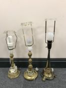 Three continental brass table lamps