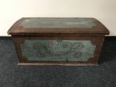 A 19th century hand painted pine blanket chest