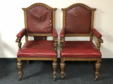 A set of five late nineteenth century carved oak armchairs (5)