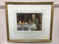 Henry Spernon Tozer : A Gentleman at supper, watercolour, 31 cm x 21 cm, dated 1907, signed.