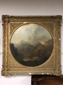 Edward Frain : Highland landscape, oil on canvas, 54 cm diameter, framed.