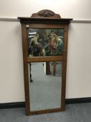 A late Victorian oak framed picture mirror, depicting maidens by a river, 70 cm x 169 cm.