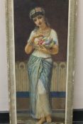 Augustus Bouvier : A Persian maiden holding a bowl of flowers, watercolour, 29 cm x 76, signed,