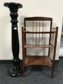 A painted torchere together with a mahogany three tier magazine stand