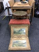 An octagonal mahogany leather topped drum table together with a storage loom box,